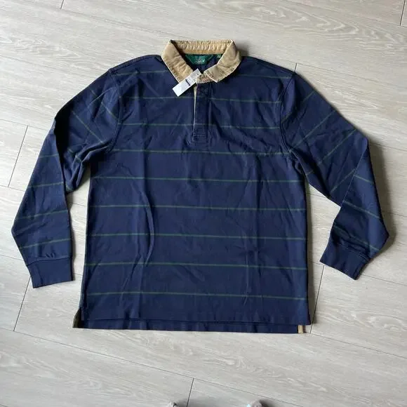 J Crew Rugby Shirt With Corduroy Collar Mens Large Blue Striped - Picture 1 of 11